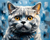 Expressive Blue and Gray British Shorthair Cat Printable Art