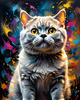 Expressive Blue and Gray British Shorthair Cat Printable Art