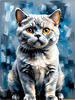 Expressive Blue and Gray British Shorthair Cat Printable Art