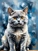 Expressive Blue and Gray British Shorthair Cat Printable Art