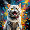 Expressive Blue and Gray British Shorthair Cat Printable Art
