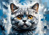 Expressive Blue and Gray British Shorthair Cat Printable Art