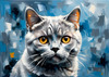 Expressive Blue and Gray British Shorthair Cat Printable Art