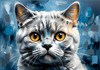 Expressive Blue and Gray British Shorthair Cat Printable Art