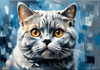 Expressive Blue and Gray British Shorthair Cat Printable Art