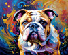 Expressive Bulldog Art Print with Textured Paint Detail