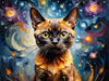 Expressive Burmese Cat with Piercing Gaze Art Print