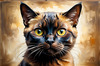 Expressive Burmese Cat with Piercing Gaze Art Print