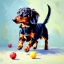 Playful Dachshund Art Print with Transforming Shadow into Stretched Toys