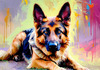 Expressive German Shepherd Dog Artwork with Intense Eyes