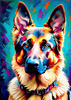 Expressive German Shepherd Dog Artwork with Intense Eyes