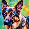 Expressive German Shepherd Dog Artwork with Intense Eyes