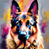 Expressive German Shepherd Dog Artwork with Intense Eyes
