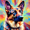 Expressive German Shepherd Dog Artwork with Intense Eyes