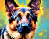 Expressive German Shepherd Dog Artwork with Intense Eyes