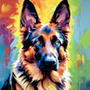 Expressive German Shepherd Dog Artwork with Intense Eyes