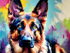 Expressive German Shepherd Dog Artwork with Intense Eyes