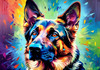Expressive German Shepherd Dog Artwork with Intense Eyes