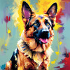 Expressive German Shepherd Dog Artwork with Intense Eyes