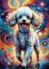 Expressive Poodle Art Print with Swirling Patterns in a Fantasy Landscape