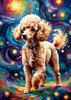 Expressive Poodle Art Print with Swirling Patterns in a Fantasy Landscape