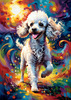 Expressive Poodle Art Print with Swirling Patterns in a Fantasy Landscape