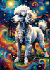 Expressive Poodle Art Print with Swirling Patterns in a Fantasy Landscape