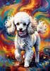 Expressive Poodle Art Print with Swirling Patterns in a Fantasy Landscape