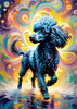 Expressive Poodle Art Print with Swirling Patterns in a Fantasy Landscape