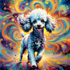 Expressive Poodle Art Print with Swirling Patterns in a Fantasy Landscape