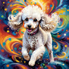 Expressive Poodle Art Print with Swirling Patterns in a Fantasy Landscape
