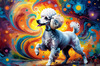 Expressive Poodle Art Print with Swirling Patterns in a Fantasy Landscape