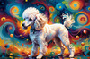 Expressive Poodle Art Print with Swirling Patterns in a Fantasy Landscape