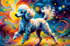 Expressive Poodle Art Print with Swirling Patterns in a Fantasy Landscape