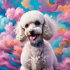 Expressive Poodle Art Print with Swirling Patterns in a Fantasy Landscape