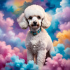 Expressive Poodle Art Print with Swirling Patterns in a Fantasy Landscape