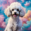 Expressive Poodle Art Print with Swirling Patterns in a Fantasy Landscape