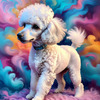 Expressive Poodle Art Print with Swirling Patterns in a Fantasy Landscape