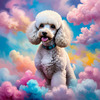 Expressive Poodle Art Print with Swirling Patterns in a Fantasy Landscape