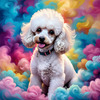 Expressive Poodle Art Print with Swirling Patterns in a Fantasy Landscape