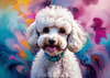 Expressive Poodle Art Print with Swirling Patterns in a Fantasy Landscape