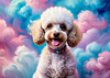 Expressive Poodle Art Print with Swirling Patterns in a Fantasy Landscape