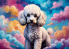 Expressive Poodle Art Print with Swirling Patterns in a Fantasy Landscape