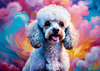 Expressive Poodle Art Print with Swirling Patterns in a Fantasy Landscape