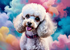 Expressive Poodle Art Print with Swirling Patterns in a Fantasy Landscape