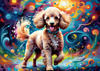 Expressive Poodle Art Print with Swirling Patterns in a Fantasy Landscape