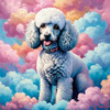 Expressive Poodle Art Print with Swirling Patterns in a Fantasy Landscape
