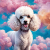 Expressive Poodle Art Print with Swirling Patterns in a Fantasy Landscape