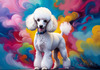Expressive Poodle Art Print with Swirling Patterns in a Fantasy Landscape