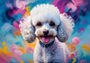 Expressive Poodle Art Print with Swirling Patterns in a Fantasy Landscape